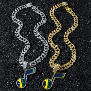 Collares con Colgante del Equipo de Baloncesto Utah Jazz de la NBA al por Mayor, Colgante con Símbolo Musical, Cadena Cubana Chapada en Oro para Hombre, Joyería para Regalos de Fanáticos - Product Image 2