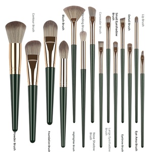14pcs Makeup Brush Set Synthetic Fiber Plastic Handle Leather Case Face Contour Blush Loose Powder Professional OEM Kit - Product Image 4