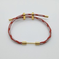 Bracelet DIY en corde rouge avec fil d'acier de 3 mm, fermoir en forme de 8 à pousser/tirer avec barre transversale à vis, directement de l'usine