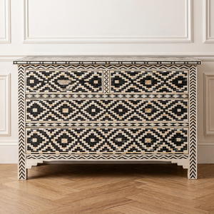 Modern Solid Wood Handmade Bone Inlay <b>Sideboard</b> Four Drawer Accent Cabinet Black Living Room Dining <b>Storage</b> Console - Product Image 1