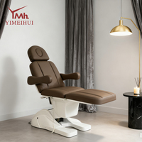 Table de massage électrique professionnelle pour clinique esthétique, 3 moteurs réglables, en cuir synthétique marron, pour techniciennes en extensions de cils