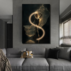 Quadro Moderno in Cristallo <span class=keywords><strong>con</strong></span> Cornice in Alluminio e Illuminazione LED, Dipinto Originale di Ballerina, Arte da Parete LED per Decorazione Casa e Hotel - Product Image 3