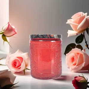 Fast Delivery Glass Empty Embossed Screw-lid Candle Cup Luxury Glass Cylinder Scented Empty Frosted 8 Oz Candle Jar Holder