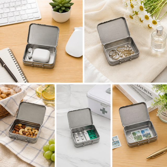 Custom Logo Hinged Tin Box Portable Metal Storage Container Premium Tinplate Packaging Case Child Resistant Tin Box