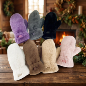 Gants Mitaines d'Hiver Décontractés en Gros, Couleur Unie, Doublure en Fourrure Sherpa, Fausse Fourrure Épaisse, Chauds, Coupe-Vent, Tendance et Mignons, à Doigts Entiers - Product Image 3