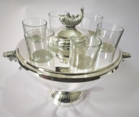 Bol à caviar EPNS en laiton plaqué argent avec verre à liqueur avec bol à caviar en laiton aspect antique