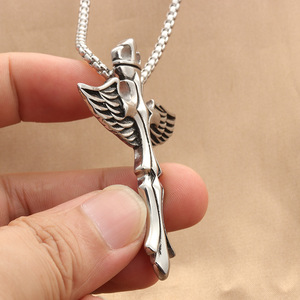 Stainless Steel <b>Cross</b> Pendant With Wings Men's Punk Style Necklace Geometric Design 280436 - Product Image 3