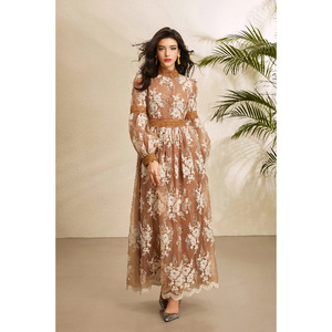 Vestido Largo de Encaje Floral de Alta Calidad para Mujer, Estilo Boutique, con Mangas Abullonadas y Cintura de Encaje, Ideal para Invitadas de Boda, Estilo Francés - Product Image 4