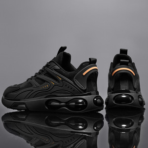 Chaussures Chunky Noires à Coussin d'Air pour Hommes, Été, en Maille Respirante, à Lacets, Bout Rond, Semelle Extérieure en Caoutchouc, Nouveau Style 2024 - Product Image 2