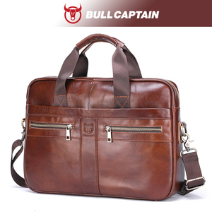 BULLCAPTAIN <b>Briefcase</b> Shoulder Messenger Bags Men's Genuine Leather 14-inch Laptop Bag's Men's <b>Briefcase</b> Office Business Handbag - Product Image 1