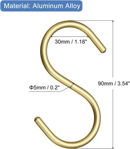 Uxcell <b>S</b> <b>Hooks</b> Pcs Aluminum Alloy <b>S</b> Shaped Hanger <b>Hook</b> <b>S</b> <b>Hooks</b> For Hanging Clothes Towels Shoe Scarf Bag Gold - Product Image 2