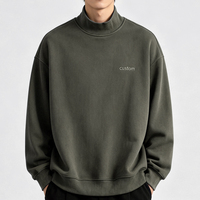 Sweat-shirt unisexe décontracté surdimensionné en molleton de coton épais vintage à col montant, personnalisable en gros pour hommes
