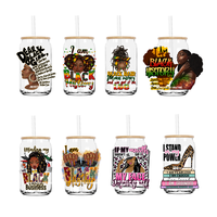 Ben siyah tarih UV DTF etiket 16OZ Libbey cam bardak Afro kız kadınlar için Wrap Transfer etiket özel etiketler DIY Logo
