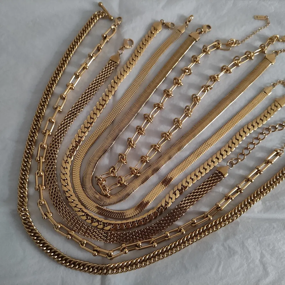 Wholesale Gold Plated Jewelry Twisted Snake Miami Cuban Chain Choker Necklace Women Stainless Steel Chunky Chain Necklace