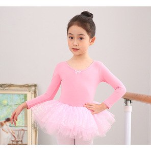 Vestito da ballo tutù rosa a maniche lunghe per bambine, body da <span class=keywords><strong>ballerina</strong></span> con gonna - Product Image 6