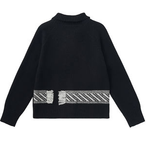 Suéter de Lana Pura con Líneas Cruzadas, Cárdigan de Punto para Mujer, Otoño Invierno, Nuevo Estilo, Ropa de Mujer, Suéter de Lana Reversible con Cuello Alto - Product Image 4