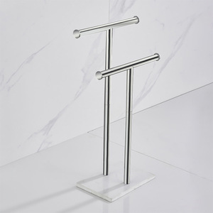 Portasciugamani verticale da appoggio in acciaio inossidabile spazzolato effetto marmo, mobile, con doppio portasciugamani per asciugatura mani e stoccaggio - Product Image 6