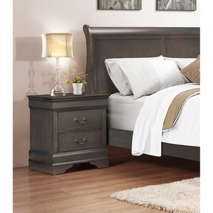 Comodino Classico Stile Luigi Filippo con 2 Cassetti, Finitura Grigio Invecchiato, Arredamento Tradizionale per Camera da Letto - Product Image 4