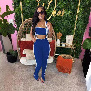 Benutzer definiertes Logo Sommer Damen Patchwork Casual Set Frauen Träger lose Tube Crop Top Frauen 2 Stück Hosen Outfits - Product Image 4