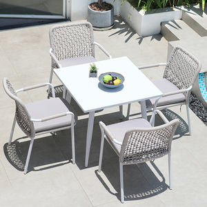 Meubles de jardin pour <span class=keywords><strong>terrasse</strong></span>, balcon, restaurant en plein air, table à café portable en aluminium et ensembles de chaises en corde - Product Image 2