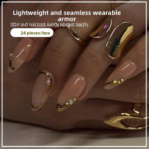 Ongles à presser européens et américains, best-sellers, avec logo préconçu personnalisable, bordure dorée, 24 pièces - Product Image 3