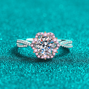 Anillo de plata de ley S925 con flor de moissanita de compromiso para mujer - Product Image 3