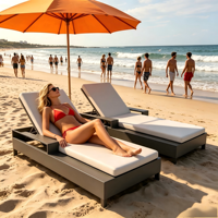Chaise longue de luxe inclinable en aluminium - Chaise longue d'extérieur résistante aux intempéries avec coussin amovible, idéale pour le jardin et la plage