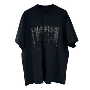 เสื้อยืดผ้าฝ้ายสะท้อนแสงแขนสั้นสำหรับโรงงานดีไซน์ลำลองประดับพลอยเทียมแวววาวขนาดใหญ่พิเศษออกแบบได้ตามต้องการ - Product Image 1