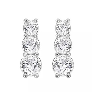 Fine 925 Silver Gold Plated Round Cut Vvs1 D Color Gra Moissanite Jewelry 14k Gold Filled Three <b>Stones</b> Stud Earring Findings - Product Image 1