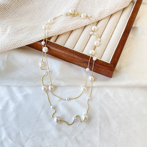Double Layered Pearl Necklace AA Grade Star Pattern U Shape Clavicle Chain Everyday Wear Light Luxury Jewelry Accessory - Product Image 1