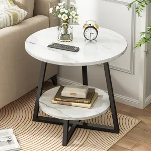 Custom European Style Black Marble Modern Nordic Small Round Side Table