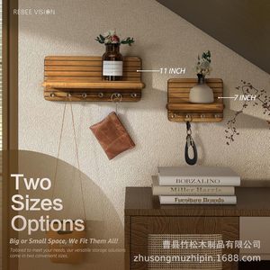 Porte-clés mural en bois, organisateur d'entrée, étagère de rangement en bois massif pour salon, usage domestique - Product Image 2