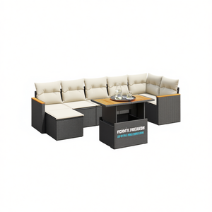 Ensemble de canapés de jardin Fchnl Mreakon en rotin PE noir avec coussins en mousse haute densité, imperméable, design contemporain - Product Image 1