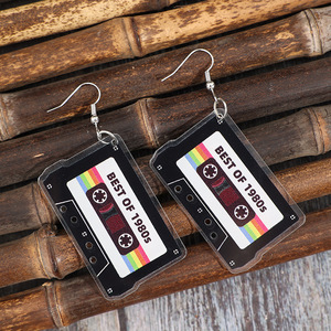 Pendientes de mujer acrílicos vintage al por mayor pendientes de cinta con patrón de doble cara de <span class=keywords><strong>los</strong></span> años 1980 para fans de la música - Product Image 4