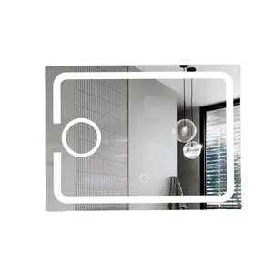 กระจกห้องน้ำอัจฉริยะพร้อมไฟ Led,กระจกอินฟินิตี้สี่เหลี่ยมป้องกันการเกิดฝ้าติดผนังหรูหรา
