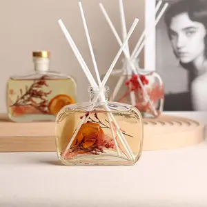 Luxury 100Ml Glass Square Bottle Flameless Dried Flower Rattan Aromatherapy Reed Diffuser Essential Oil Diffuser
