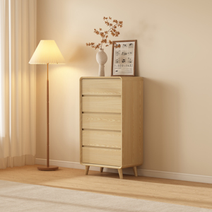 Meuble de rangement moderne à cinq compartiments avec pieds en panneau de bois et <span class=keywords><strong>tiroirs</strong></span> profonds pour entrepôt, hôpital, salon, chambres - Product Image 1