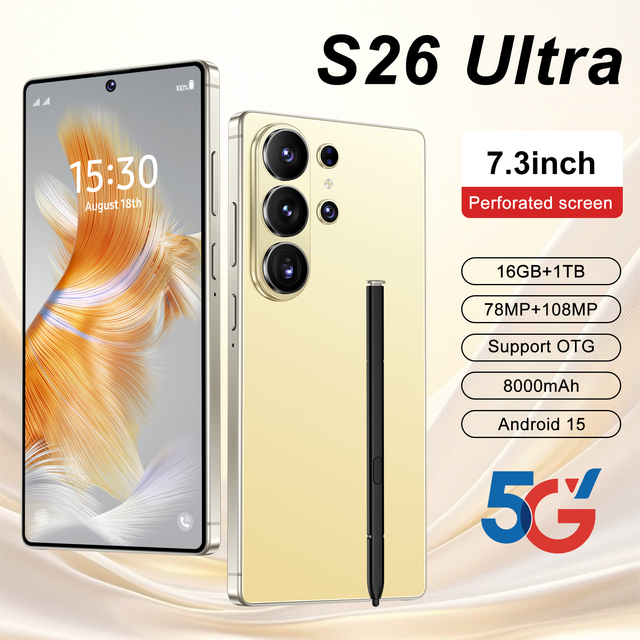 2025 New Original S26 Ultra 5G Smartphone 7.3 Inch HD 16GB+1TB Unlocked Dual Card Android 15.0 Global Version Mobilephone