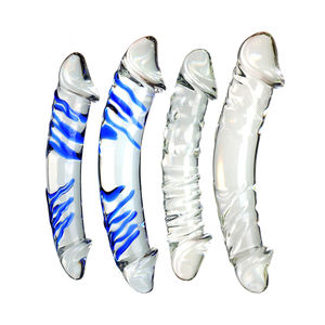Dicke blau gefütterte doppel köpfige Glas dildos für weibliche lesbische Masturbation und flirtende Produkte für Erwachsene - Product Image 1