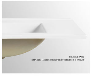 Lavabo de Baño Moderno para Hotel o Apartamento, Rectangular, Cerámico, Blanco, de un Solo Orificio, para Montar en la Pared - Product Image 6