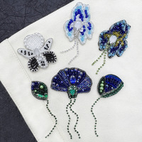 Patchs brodés à la main avec des perles, appliques 3D en or, coquillages, cristaux, perles, décoration en feutre, à coudre sur les vêtements, les sacs, les chaussures