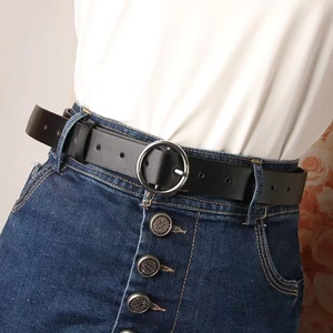 JULUN Damesriemen PU-riem op maat gemaakte riem zwart met zilveren ronde gesp minimalistische taille-accessoire - Product Image 3