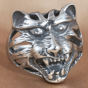 Wolf Head <b>Ring</b> Silver Men's Punk Animal Hollow Jewelry Gift 213024 - Product Image 1