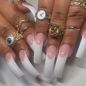 <span class=keywords><strong>Uñas</strong></span> Postizas <span class=keywords><strong>Blancas</strong></span> Estilo Degradado Francés, 20 Piezas, <span class=keywords><strong>Largas</strong></span> y Curvadas, de Moda, Cobertura Completa, Venta al Por Mayor - Product Image 1