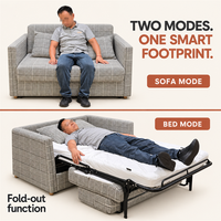 Canapé-lit moderne à carreaux avec cadre métallique pliable et accoudoirs carrés pour intérieur loft industriel et matelas blanc dissimulé