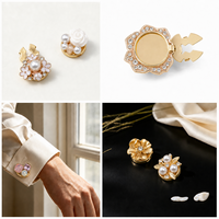 Penutup Kancing Bunga Berhias Rhinestone Campuran, Kancing Kemeja Dekoratif Model Jepit, OEM ODM Set Grosir