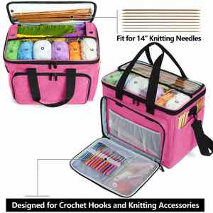 Yarn <b>Knitting</b> <b>Storage</b> Tote-Large Capacity Crochet Organizer Portable Travel Bag with Shoulder Strap Crochet Hooks Case - Product Image 4