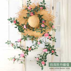 Guirnaldas de Peonías Artificiales, Flores de Plástico Rosadas, Decoración de Interiores para Bodas, Guirnalda Colgante para Techo y Pared - Product Image 1