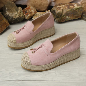 Nouvelles chaussures décontractées pour femmes en daim <span class=keywords><strong>rose</strong></span>, style <span class=keywords><strong>espadrille</strong></span> à <span class=keywords><strong>plateforme</strong></span>, avec décorations à pompons et talon compensé, pour le quotidien - Product Image 2