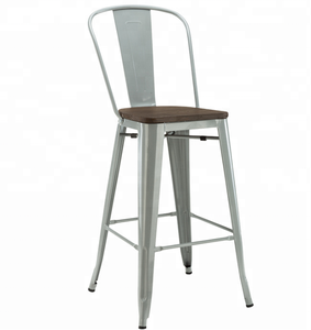 Taburete de bar <span class=keywords><strong>con</strong></span> <span class=keywords><strong>respaldo</strong></span> grande, silla Industrial vintage de madera y metal, barato de fábrica - Product Image 1